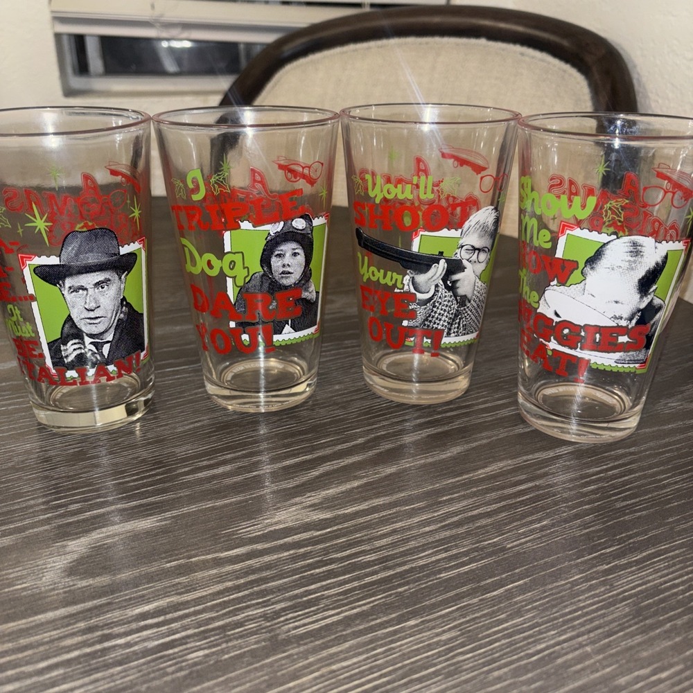 A Christmas Story Movie 4 Pk Set Collectors Series Holiday 16oz Drinking Glasses